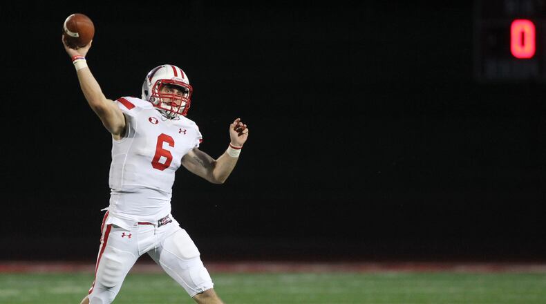 Wittenberg’s Jake Kennedy throws a pass in the first half at Deeds Field on Saturday, Oct. 15, 2016, in Granville. David Jablonski/Staff