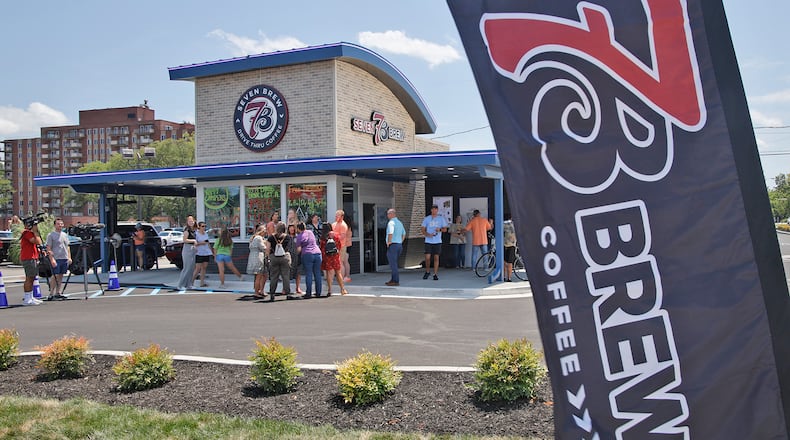 A ribbon cutting ceremony was held for the new Seven Brew location at the intersection of East Main Street and Belmont Avenue in Springfield Tuesday, July 16, 2024. The new  Seven Brew is the first in area. It offers hot and cold coffee drinks as well as energy drinks, milk shakes and smoothies. BILL LACKEY/STAFF