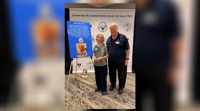 Springfield’s Community Beautification Committee celebrated its 60th annual awards presentation Oct. 12, where Committee Chair Marianne Nave was honored for her 60 years of service to the community. Photographed is Nave with her husband, Charles Roudeski. CONTRIBUTED