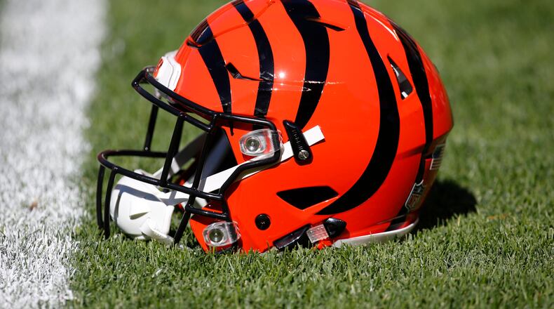CLEVELAND, OH - OCTOBER 01: A Cincinnati Bengals helmet sits on the field before the game against the Cleveland Browns at FirstEnergy Stadium on October 1, 2017 in Cleveland, Ohio. (Photo by Justin Aller /Getty Images)