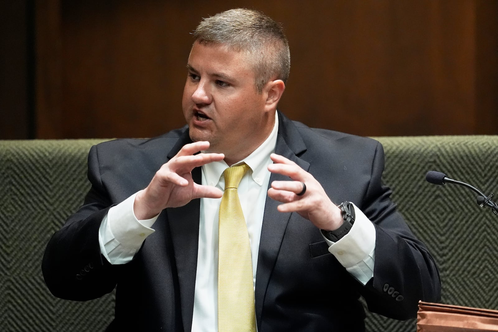 Tennessee Bureau of Investigations Special Agent Derek Miller testifies during the trial of three former Memphis police officers accused in the 2023 death of Tyre Nichols, in Memphis, Tenn. Wednesday, April 30, 2025. (AP Photo/George Walker IV, Pool)