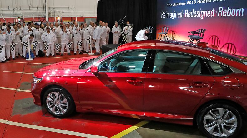 Hundreds of Honda associates gathered for the unveiling of the all new 2018 Honda Accord at the Honda plant in Marysville. Bill Lackey/Staff