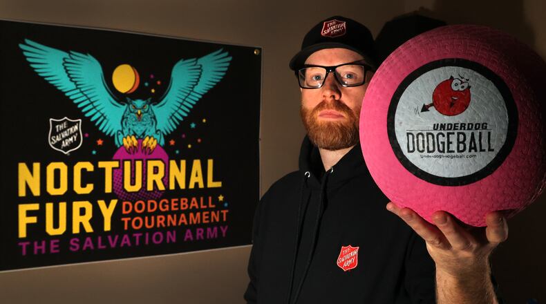 Ryan Ray, development director at the Springfield Salvation Army, wants as many teams as possible to show up for the Nocturnal Fury Dodgeball Tournament. BILL LACKEY/STAFF