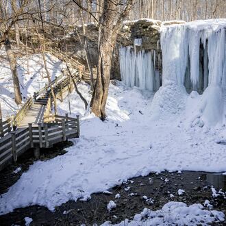 Charleston Falls, which is located in Bethel Township south of Tipp City, is frozen over after weeks of frigid weather in late January and early February. The falls is located in Charleston Falls Preserve, one of the most popular units managed by Miami County Park District. BRYANT BILLING / STAFF