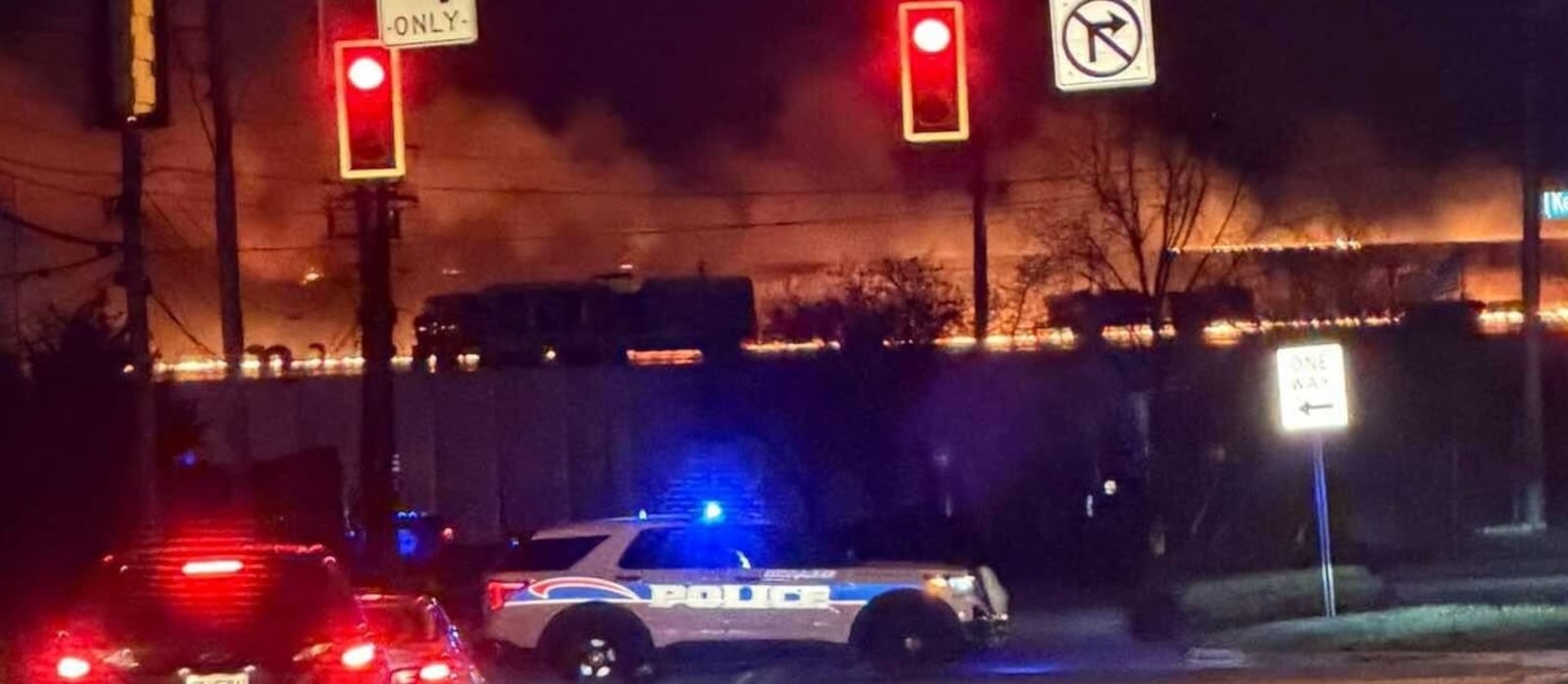 Flames could be seen at the Fuyao Glass America plant two hours after the fire started Sunday around 8:30 p.m. CONTRIBUTED BY TONY BLACK