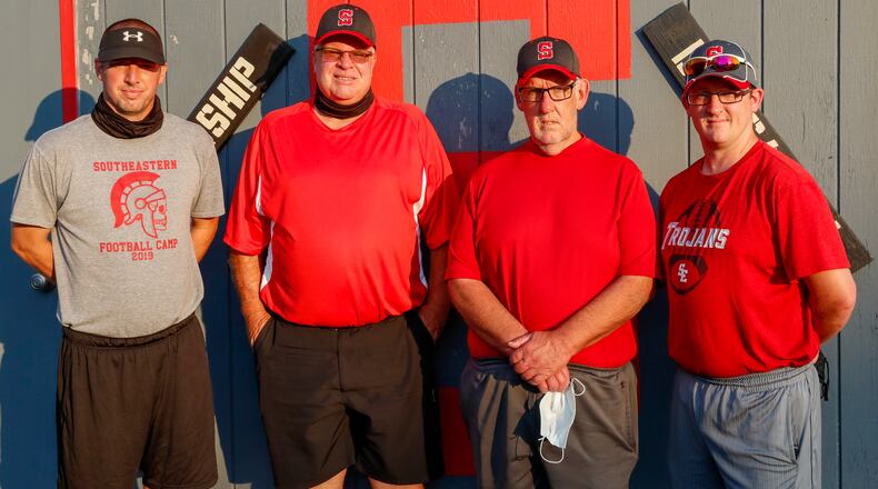 Southeastern's A.J. Woods is joined on the coaching staff by his father Rick Woods, Steve Bartlett and Clint Bartlett. Michael Cooper/CONTRIBUTED