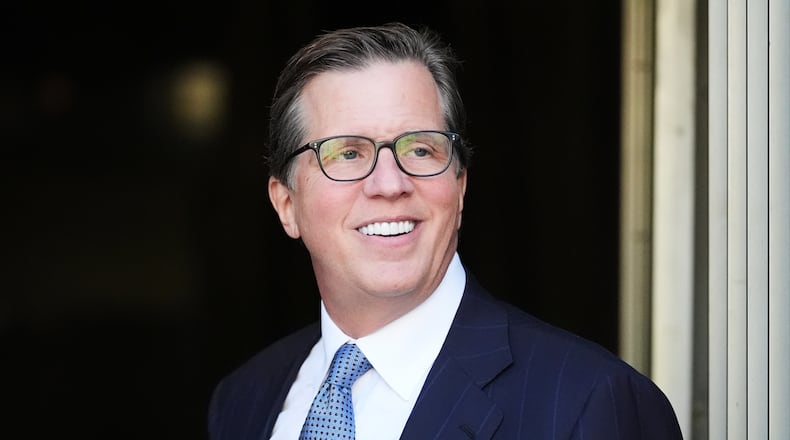 Plaintiffs attorney Mark Lanier arrives for closing arguments in a landmark trial over whether social media platforms deliberately addict and harm children on Thursday, March 12, 2026, in Los Angeles. (AP Photo/Damian Dovarganes)
