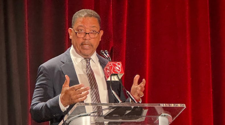 NFL Players Association interim executive director David White speaks at the union’s annual news conference, Tuesday, Feb. 3, 2026, in San Francisco, ahead of the Super Bowl 60 NFL football game between the New England Patriots and the Seattle Seahawks. (AP Photo/Rob Maaddi)