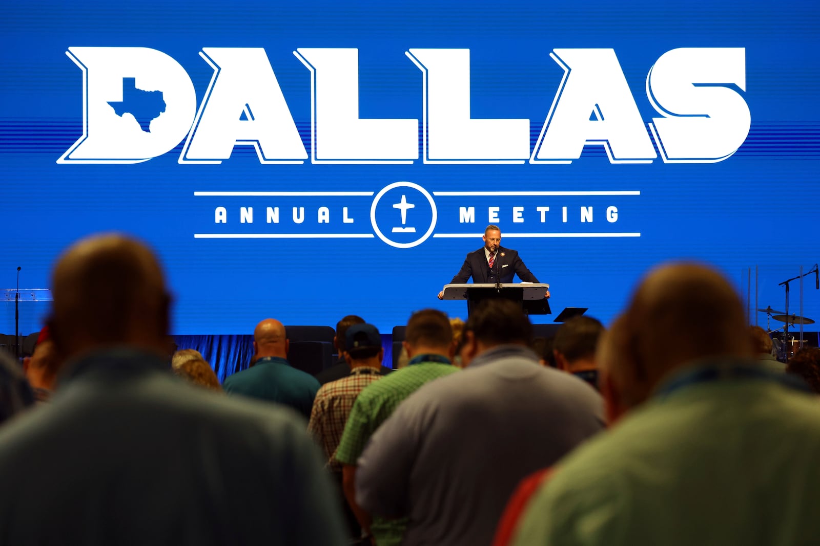 Southern Baptist Convention President Clint Pressley gives the President's Address during the 2025 SBC Annual Meeting, Tuesday, June 10, 2025, in Dallas. (AP Photo/Richard W. Rodriguez)