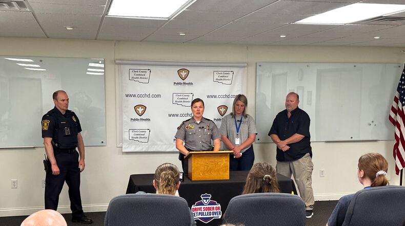 The Clark County Combined Health District’s (CCCHD) Safe Communities Coalition, in conjunction with the National Highway Traffic Safety Administration (NHTSA) and the American Automobile Association (AAA), kicked off the “Drive Sober or Get Pulled Over” campaign on Aug. 23 for the start of the annual impaired driving campaign to raise awareness of the dangers of drunk driving.  Lt. Christina Hayes of the Ohio State 
Highway patrol was the keynote speaker. Contributed/CCCHD