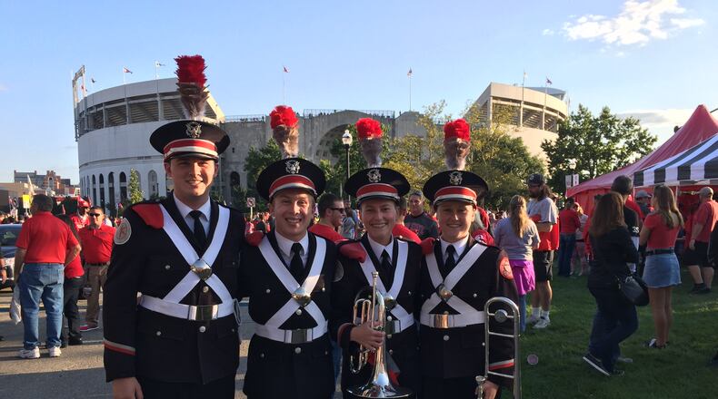 Four graduates from Kenton Ridge High School are presently part					of the Ohio State University Marching Band. Contributed.