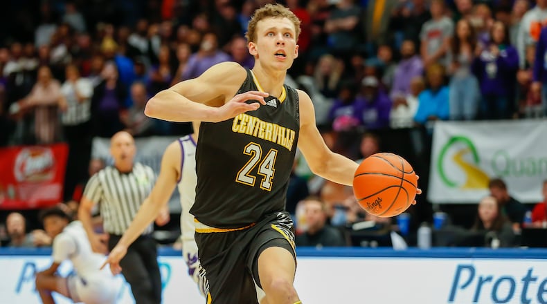 Centerville's Rich Rolf eyes the basket during the Division I state championship game at UD Arena. Michael Cooper/CONTRIBUTED