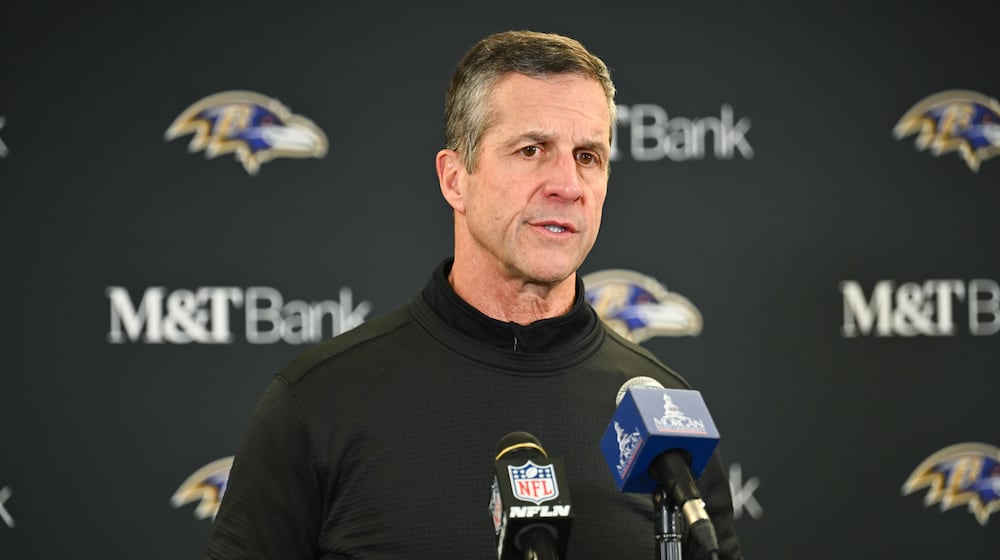 Baltimore Ravens head coach John Harbaugh speaks during a news conference after an NFL football game against the Pittsburgh Steelers, Sunday, Jan. 4, 2026, in Pittsburgh. (AP Photo/Justin Berl)