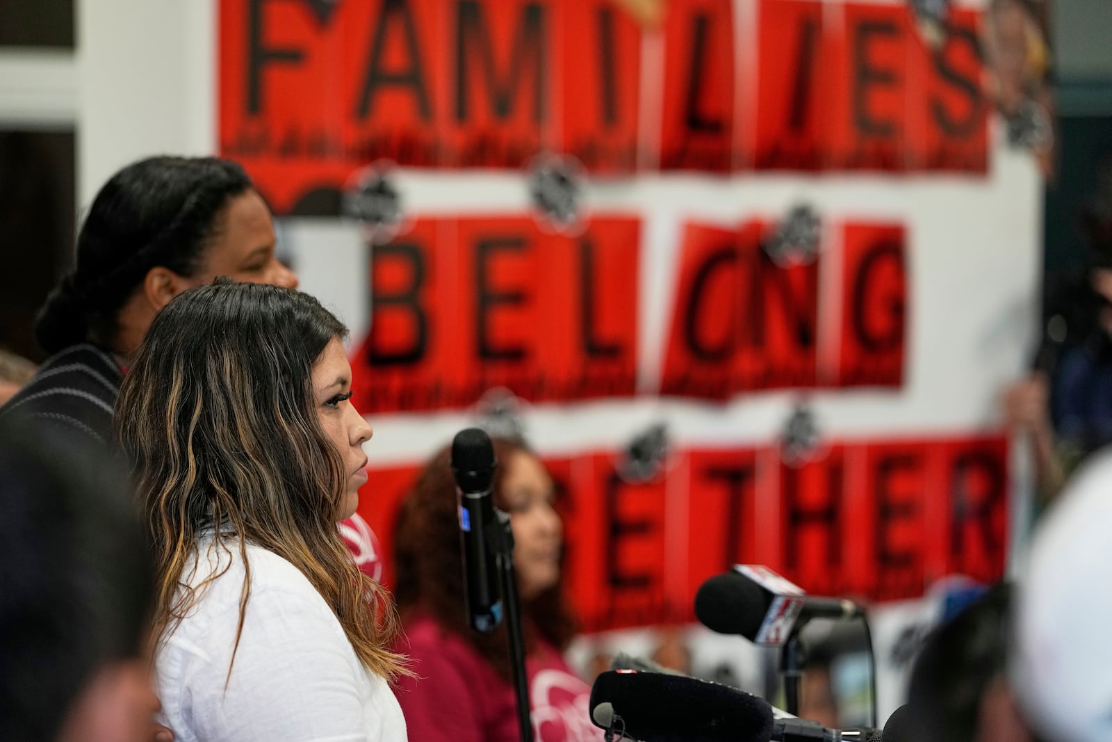 Jennifer Vasquez Sura, wife of Kilmar Abrego Garcia speaks during a news conference Wednesday, June 25, 2025, in Nashville, Tenn. (AP Photo/George Walker IV)