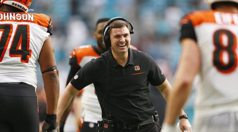 MIAMI, FLORIDA - DECEMBER 22: Head coach Zac Taylor of the Cincinnati Bengals reacts against the Miami Dolphins during the fourth quarter at Hard Rock Stadium on December 22, 2019 in Miami, Florida. (Photo by Michael Reaves/Getty Images)