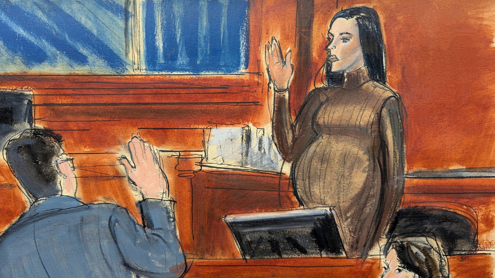Cassie Ventura takes an oath before testifying in Manhattan federal court, Tuesday, May 13, 2025, in New York. (Elizabeth Williams via AP)