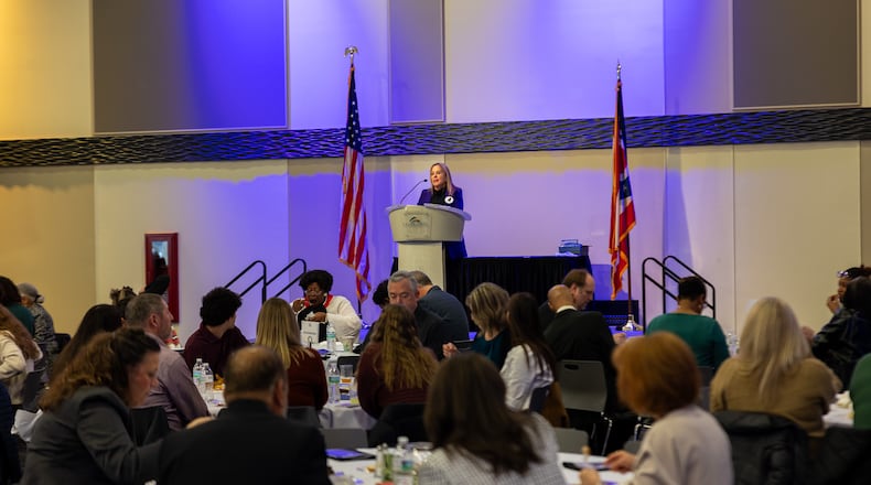 Clark State College President Jo Alice Blondin welcomed guests to the 2025 Dr. Martin Luther King Jr. Luncheon and Awards Ceremony. CONTRIBUTED