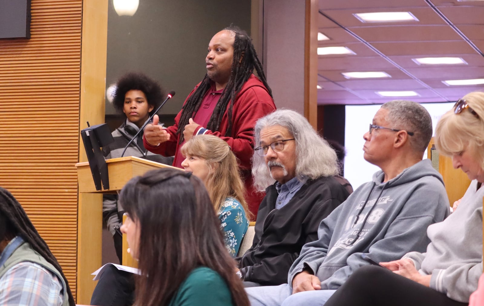Shane Ramey shares his opposition to the proposed location of a new public safety building and jail at a rezoning hearing in front of the Springfield City Commission Tuesday, March 10, 2026. JESSICA OROZCO/STAFF