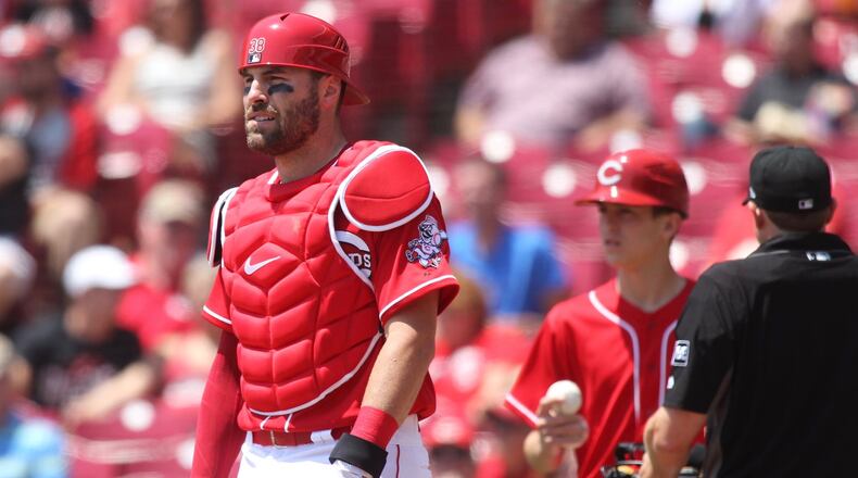 Reds catcher Curt Casali plays against the Rockies on Thursday, June 7, 2018, at Great American Ball Park in Cincinnati. David Jablonski/Staff