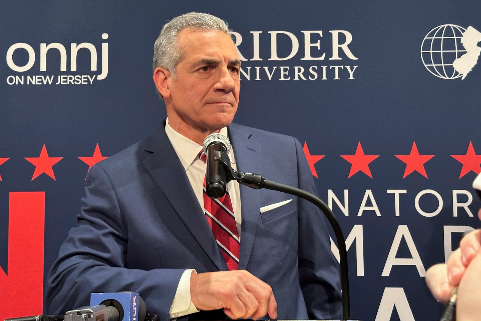FILE -Former Assemblyman Jack Ciattarelli speaks after the first Republican debate Tuesday, Feb. 4, 2025, at Rider University in Lawrenceville, N.J. (AP Photo/Mike Catalini, File)