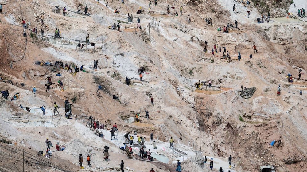 FILE -Miners work at the D4 Gakombe coltan mining quarry in Rubaya, Democratic Republic of Congo, on, May 9, 2025. (AP Photo/Moses Sawasawa, File)