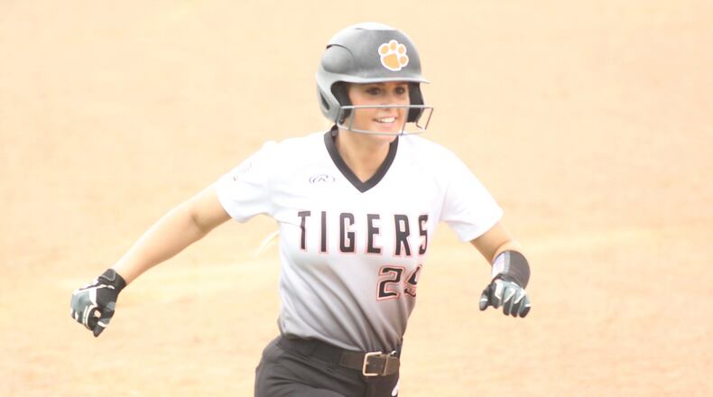 West Liberty-Salem’s Kelsey Day rounds the bases after a two-run home run for against Brookville in a Division III regional semifinal on Wednesday, May 22, 2019, at Wright State in Fairborn. David Jablonski/Staff