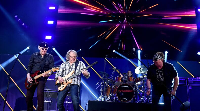 INGLEWOOD, CA - FEBRUARY 20: (L-R) Recording artists Paul Dean, Ken "Spider" Sinnaeve, Matt Frenette and Mike Reno of music group Loverboy perform onstage during the first ever iHeart80s Party at The Forum on February 20, 2016 in Inglewood, California. (Photo by Kevin Winter/Getty Images for iHeartMedia)