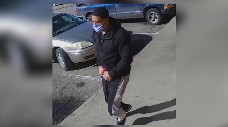 Springfield police are seeking information on a man accused at shooting at a person in a vehicle in a South Limestone Street parking lot in February. Photo courtesy Springfield Police Department.