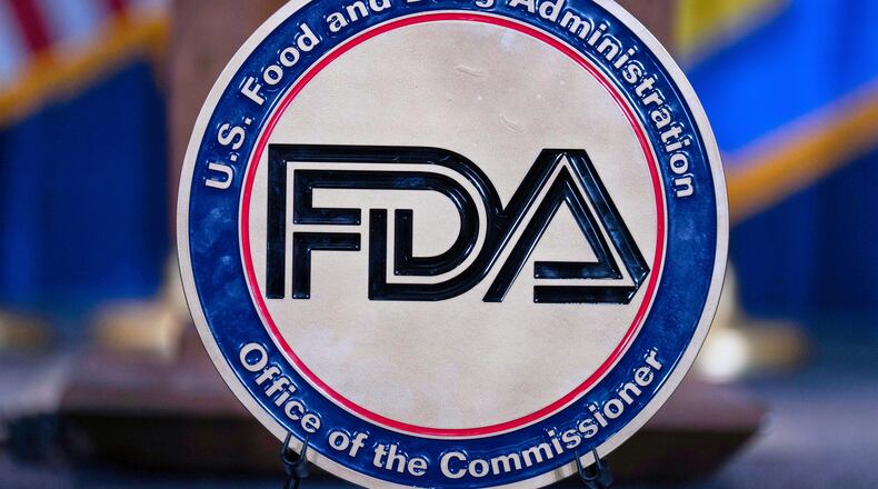 FILE - The Food and Drug Administration seal is seen at the Hubert Humphrey Building Auditorium in Washington, April 22, 2025. (AP Photo/Jose Luis Magana, File)