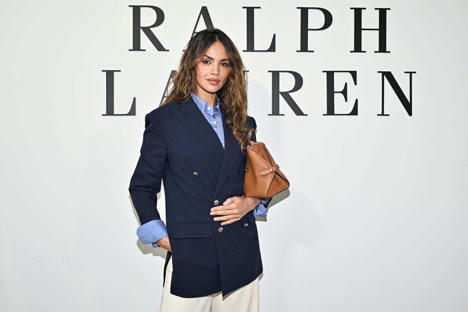 Eiza Gonzalez arrives at the Ralph Lauren Fall 2025 presentation on Thursday, April 17, 2025, in New York. (Photo by Evan Agostini/Invision/AP)