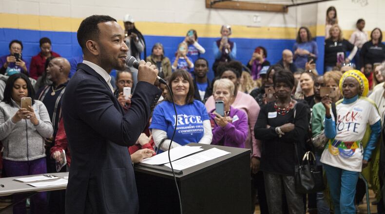 John Legend rallies voters in Dayton on Sunday. Photo by Jan Underwood.