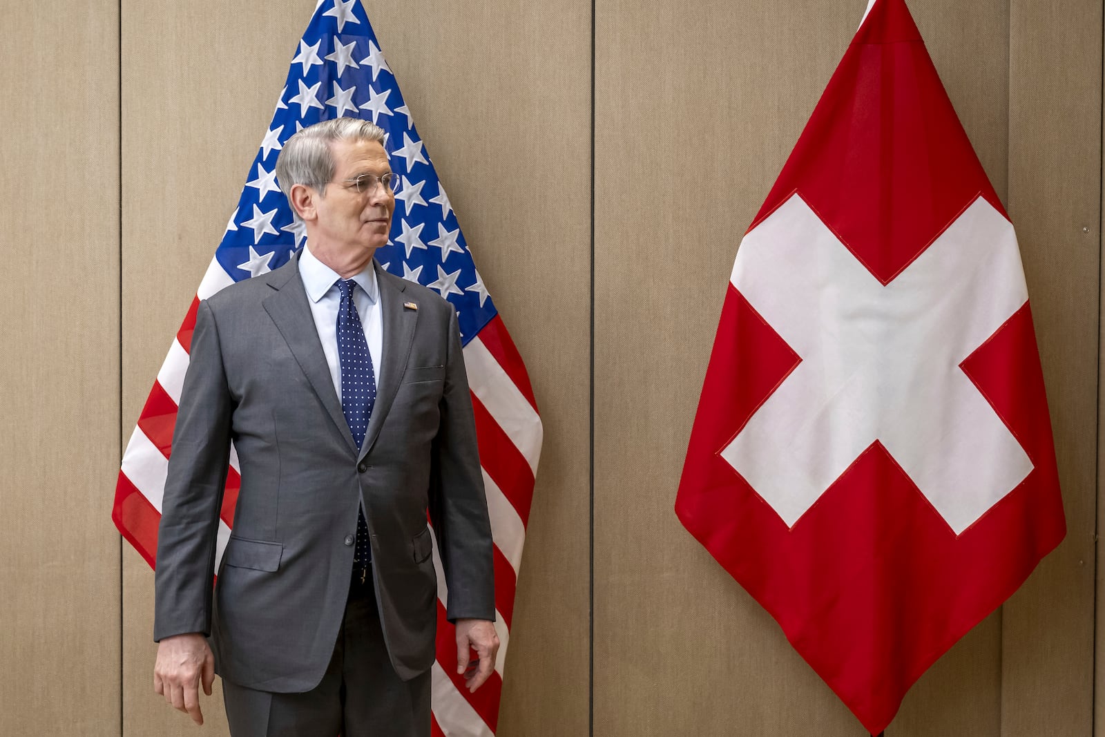 US Secretary of the Treasury Scott Bessent, is waiting for the photo, during a bilateral meeting between Switzerland and the United States, in Geneva, Switzerland, on Friday, May 9, 2025. (Martial Trezzini/Keystone via AP)