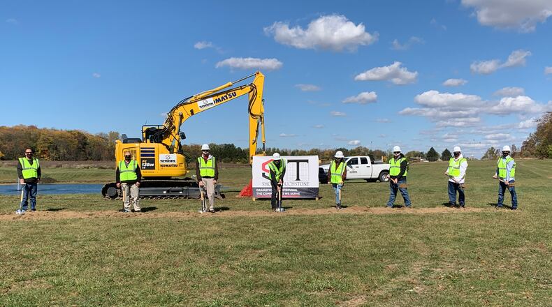 Board of Education Members Mrs. Jill Parker, Mr. Joel Augustus, Mr. Jeff Yinger, and Dr. John Crankshaw, along with Superintendent John Kronour and Treasurer Dale Miller, when they officially broke ground in October at the sites of the two new PreK through 12th Grade campuses under construction in the Northeastern Local School District.
