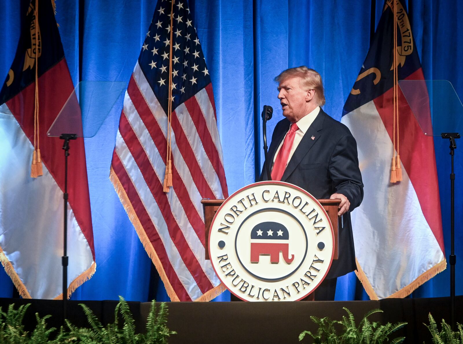 
                        Former President Donald Trump speaks at the North Carolina G.O.P. convention in Greensboro, on June 10, 2023. Some of Trump’s Republican rivals in the 2024 race have made a subtle shift since the details of his federal indictment were unsealed, expressing a new eagerness to emphasize the severity of the charges he faces. (Kate Medley/The New York Times)
                      