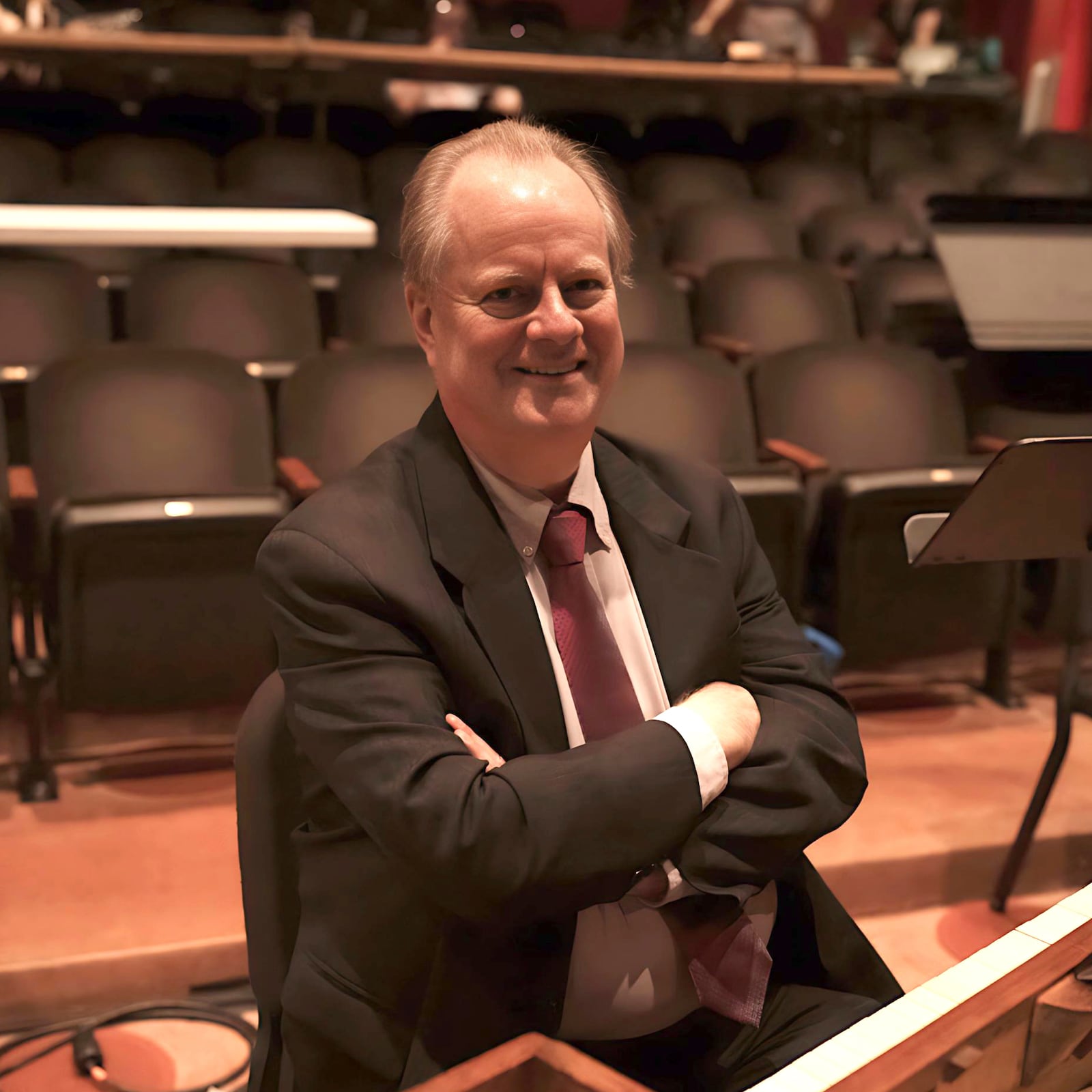 Conductor Will Crutchfield appears during a rehearsal at at Alexander Kasser Theater at Montclair State University in Montclair, N.J., on Thursday, July 17, 2025. (Steven Pisano via AP)