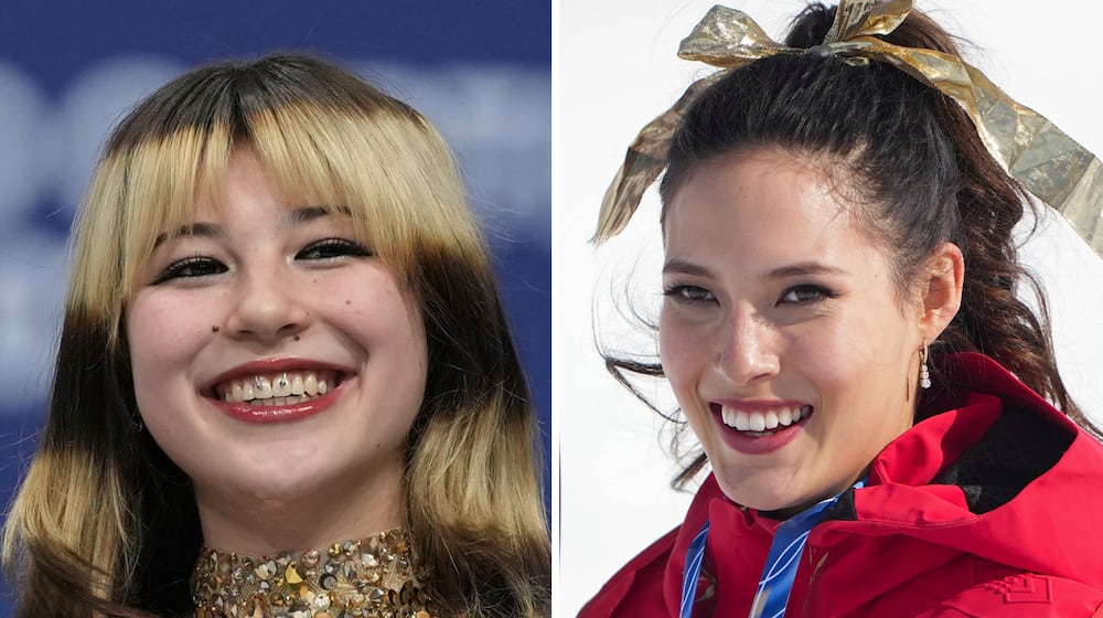 This photo combo shows, from left, Gold medalist Alysa Liu of the United States in Milan, Italy, Thursday, Feb. 19, 2026 and Gold medalist China's Eileen Gu in Livigno, Italy, Sunday, Feb. 22, 2026. (AP Photo/File)