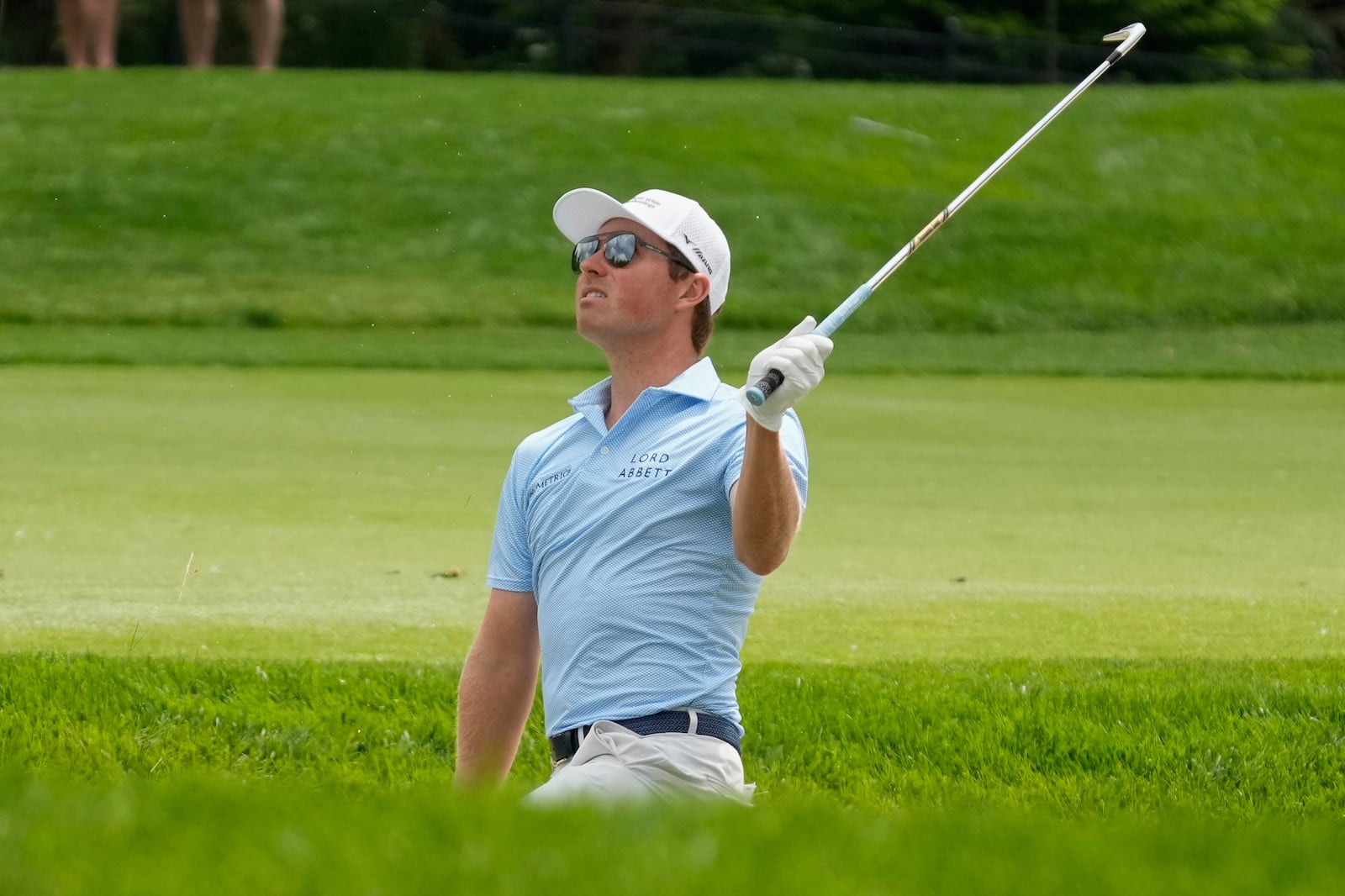 Ben Griffin watches his shot from the rough on the 10th fairway during the first round of the Memorial golf tournament Thursday, May 29, 2025, in Dublin, Ohio. (AP Photo/Sue Ogrocki)