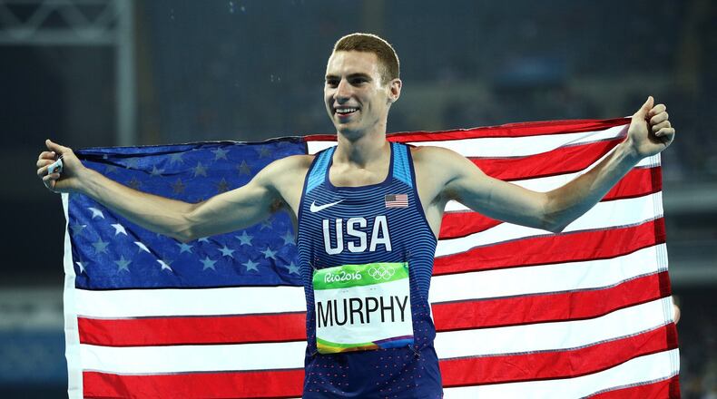 RIO DE JANEIRO, BRAZIL - AUGUST 15: Clayton Murphy of the United States celebrates after winning the bronze medal in the Men’s 800m Final on Day 10 of the Rio 2016 Olympic Games at the Olympic Stadium on August 15, 2016 in Rio de Janeiro, Brazil. (Photo by Patrick Smith/Getty Images)