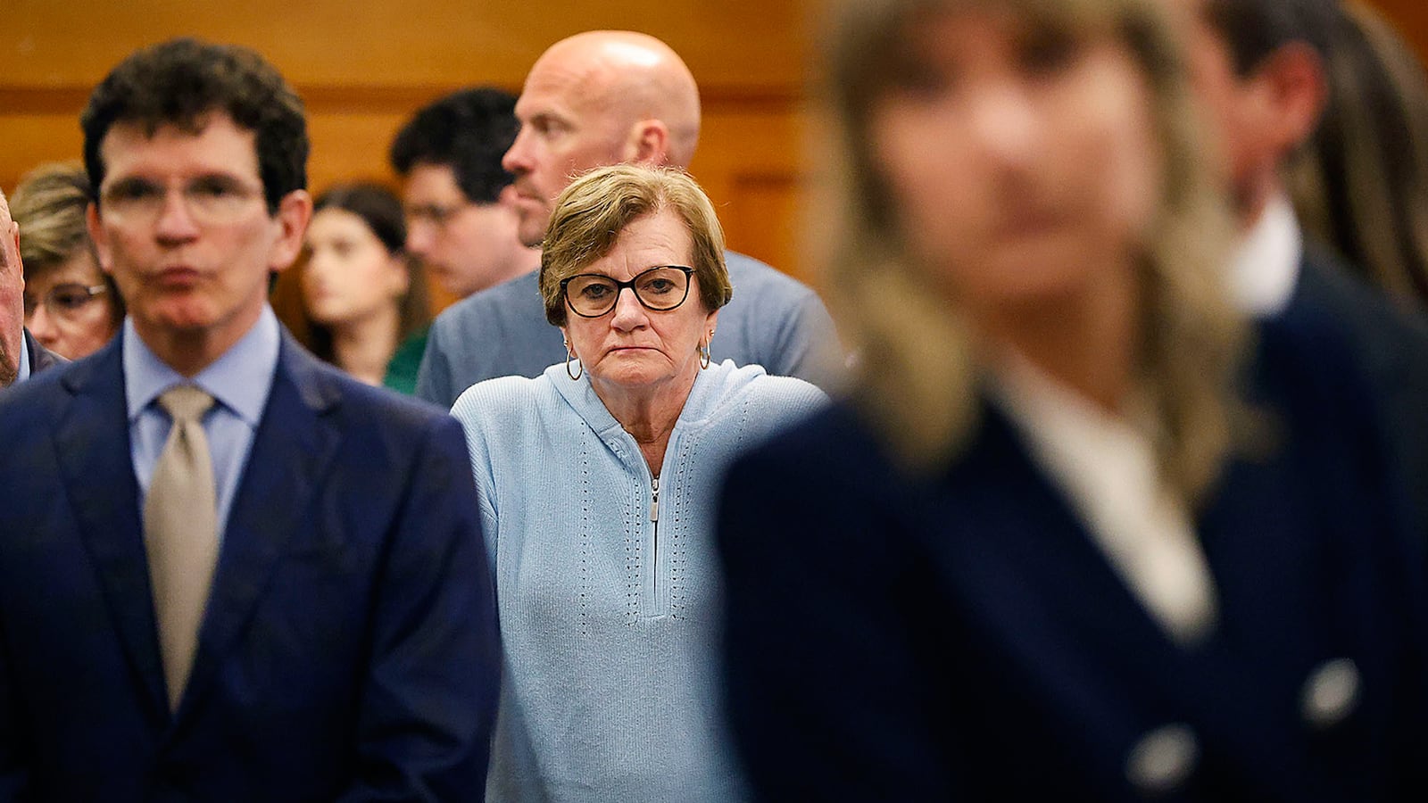 Peggy O'Keefe, mother of John O'Keefe watches as the jury enters he courtroom to resume deliberations during Karen Read's trial at Norfolk Superior Court, Wednesday, June 18, 2025, in Dedham, Mass. (Greg Derr/The Patriot Ledger via AP, Pool)