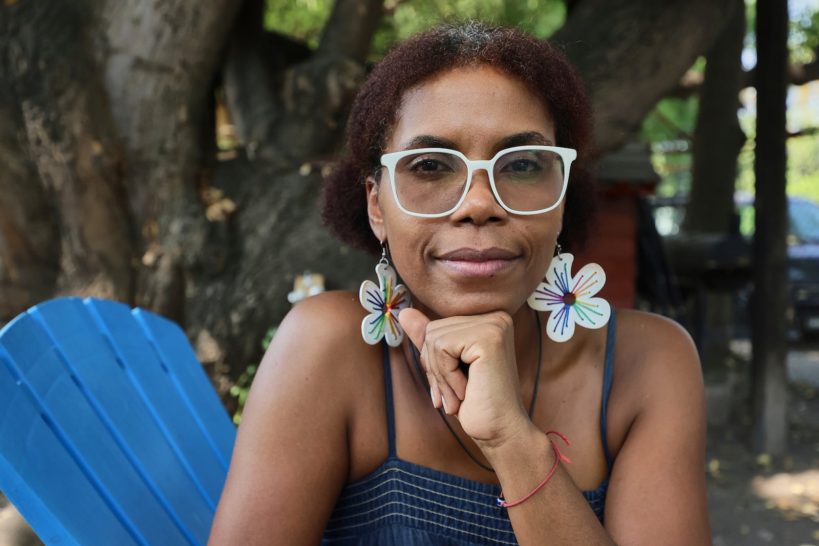Colombian actress Marisol Castillo, a cast member of Mulato Teatro, poses for a photo during a break rehearsal in Ticumán, Mexico, Saturday, May 17, 2025. (AP Photo/Ginnette Riquelme)