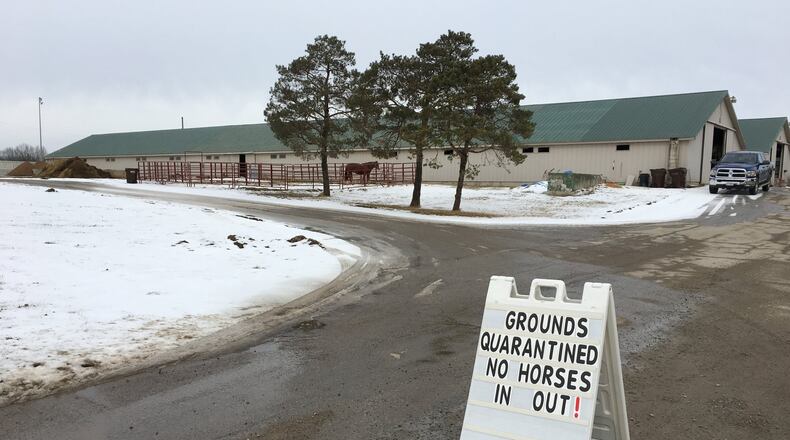About 450 horses stabled at the Warren County Fairgrounds are under a quarantine, one of six around the state, declared by the Ohio Department of Agriculture.