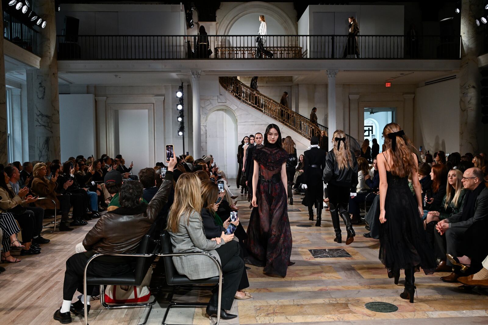 Models walk the runway at the Ralph Lauren Fall 2025 presentation on Thursday, April 17, 2025, in New York. (Photo by Evan Agostini/Invision/AP)
