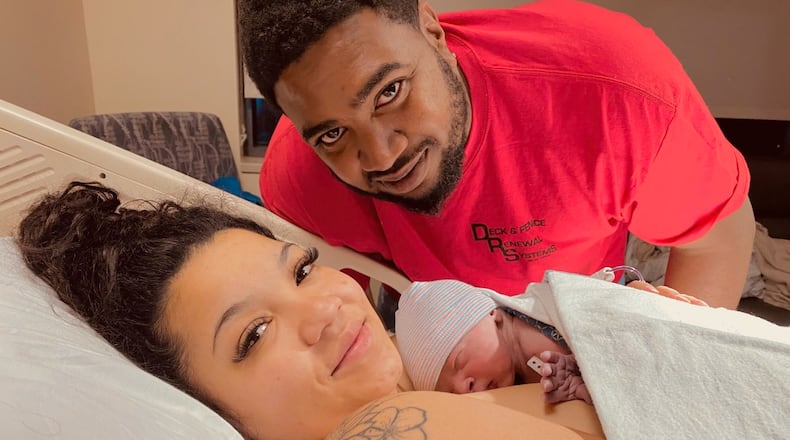 Ashley Longshaw and Brian Dixon with newborn son Marco Van Dixon who was the first baby born in 2021 in Clark County at 12:19 a.m. on New Year's Day. CONTRIBUTED