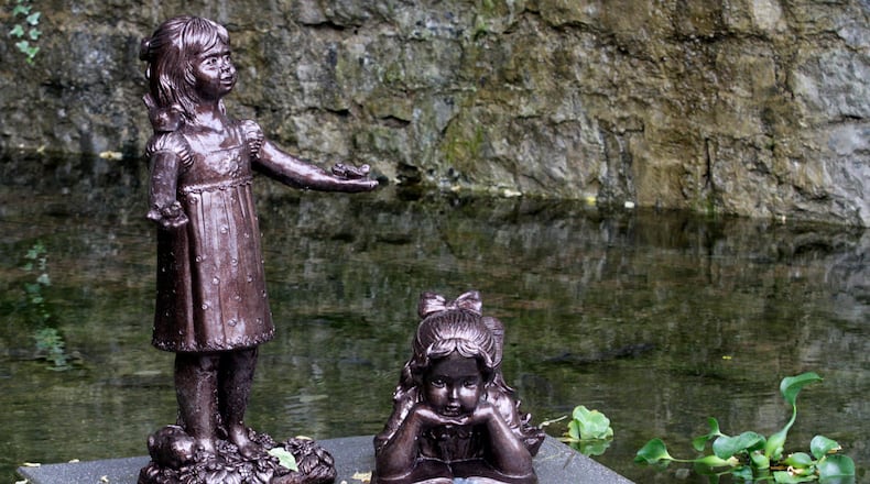 This statue is part of the memorial for Martha Leach and Phree Morrow.