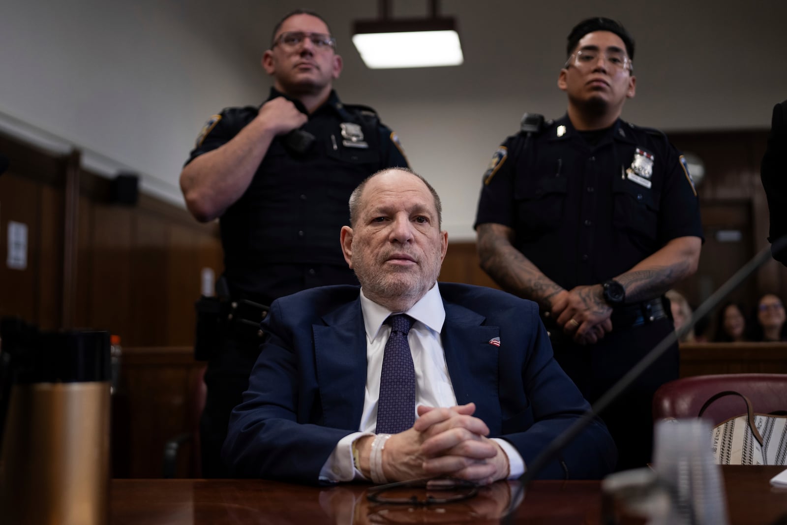 Harvey Weinstein appears in state court in Manhattan, Thursday, May 1, 2025 in New York. (AP Photo/Adam Gray, Pool)