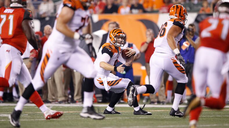 CINCINNATI, OH - AUGUST 11: Jeff Driskel #6 of the Cincinnati Bengals runs for an 18-yard touchdown against the Tampa Bay Buccaneers in the third quarter of a preseason game at Paul Brown Stadium on August 11, 2017 in Cincinnati, Ohio. (Photo by Joe Robbins/Getty Images)