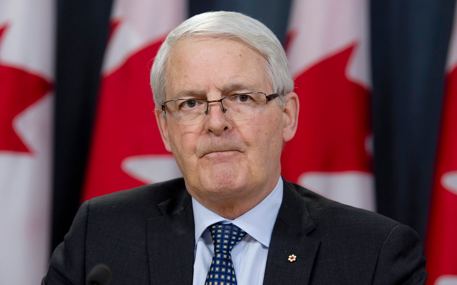FILE - Transport Minister Marc Garneau speaks during a news conference in Ottawa, Ontario, March 13, 2019. (Adrian Wyld/The Canadian Press via AP, File)