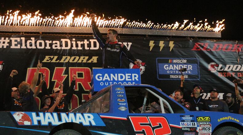 Stewart Friesen led the final 54 laps to win the Dirt Derby at Eldora Speedway for his first NASCAR Gander Outdoors Truck Series victory on Thursday. Greg Billing / Contributed