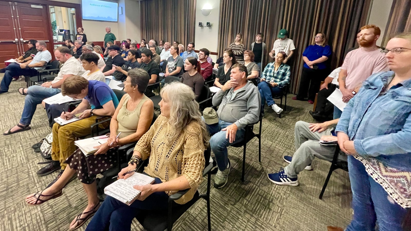 A few dozen residents who attended the Hamilton City Council meeting Oct. 8 voiced their opposition to a data center project that is projected to be at least a $1 billion investment. Council did not have any business regarding the proposed data center on its agenda that evening. MICHAEL D. PITMAN/STAFF