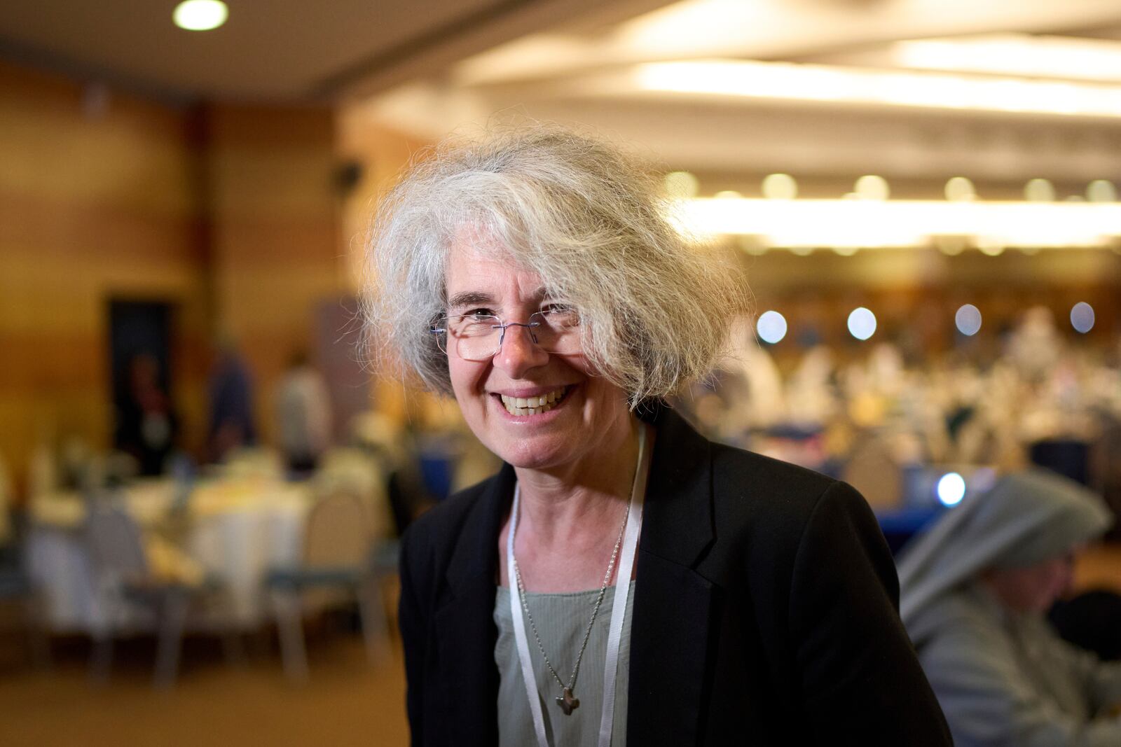 Sister Nathalie Becquart smiles during an interview with the Associated Press during a congress of nearly 900 superiors of the world's female religious orders in Rome, Monday, May 5, 2025. (AP Photo/Alessandra Tarantino)